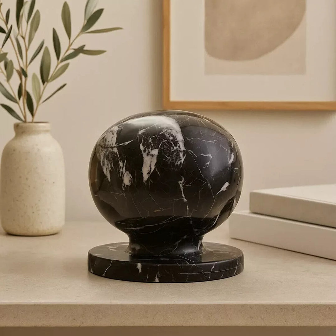 Zoro Veined Marble Ball Sculpture - Black & White