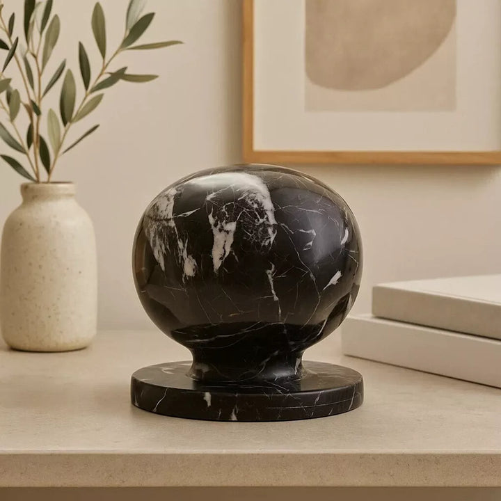 Zoro Veined Marble Ball Sculpture - Black & White