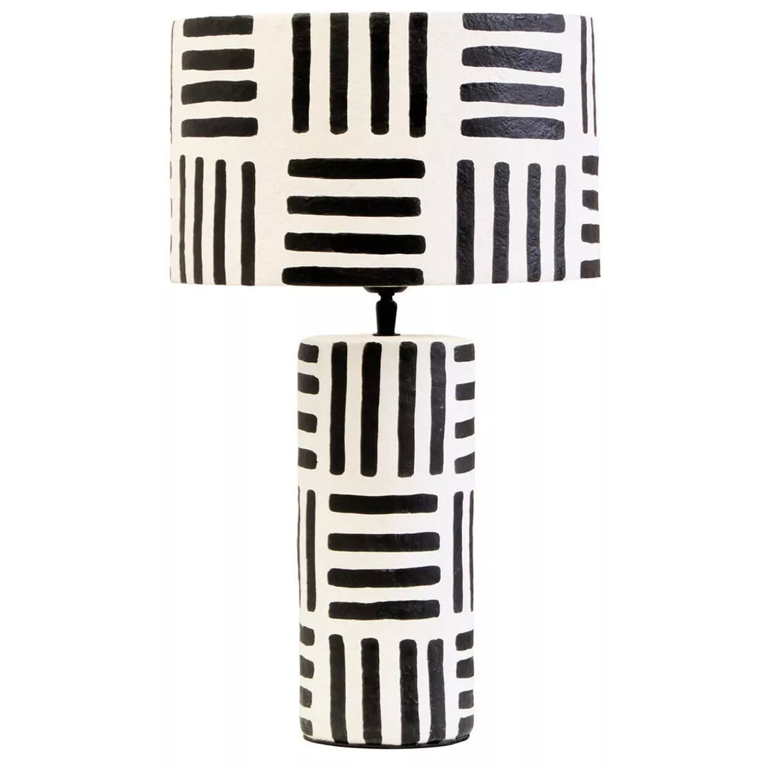 Carta Black & White Geometric Lines Papier Mache Table Lamp