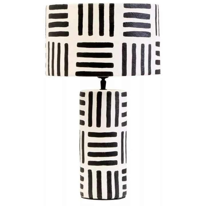 Carta Black & White Geometric Lines Papier Mache Table Lamp