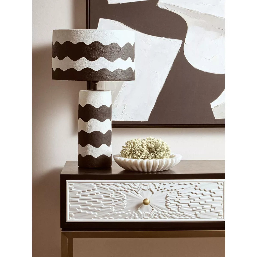Carta Black & White Curved Stripe Papier Mache Table Lamp