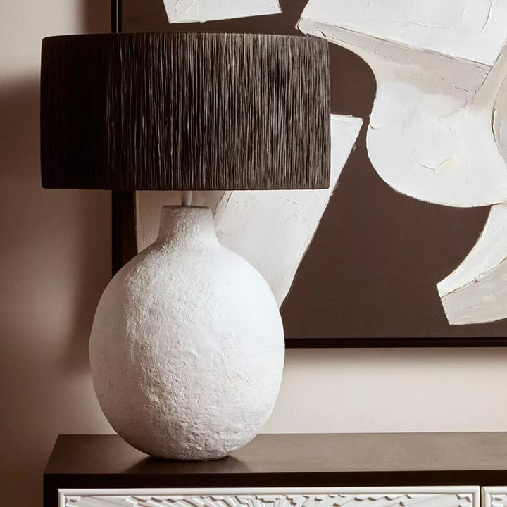 Carta White Papier Mache Table Lamp - Black