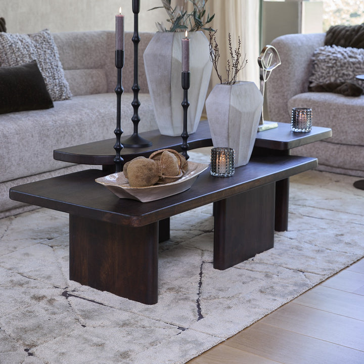 Crato Set of 2 Acacia Wood Coffee Tables - Chocolate Light & Living 2