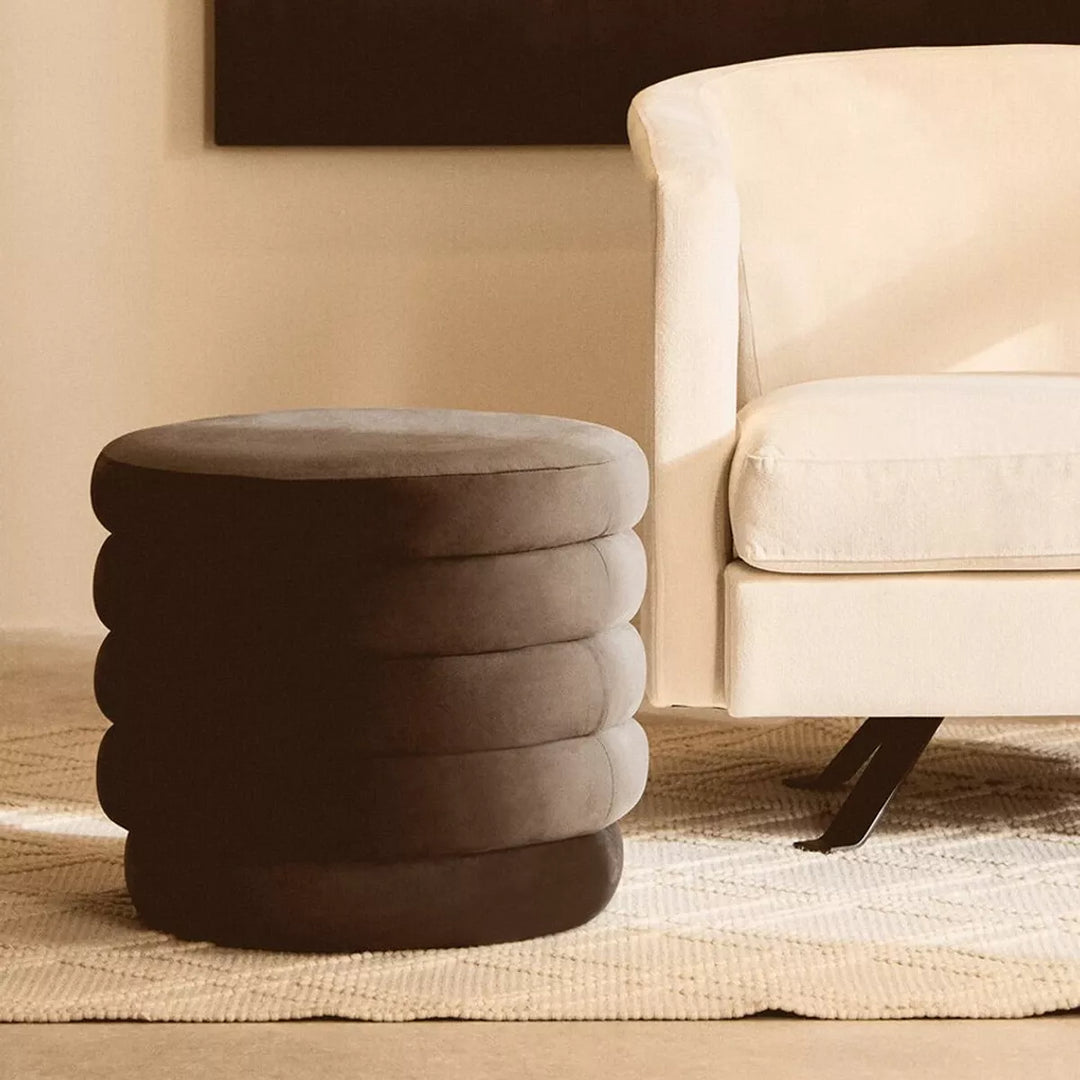 Helen Velvet Round Footstool - Graphite