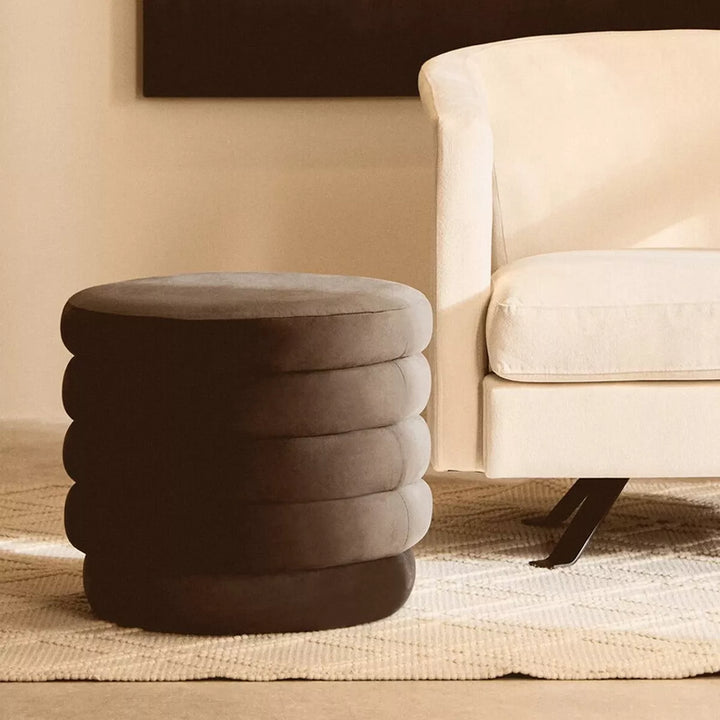 Helen Velvet Round Footstool - Graphite