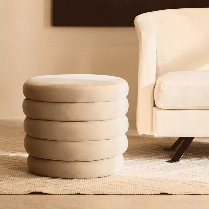 Helen Velvet Round Footstool - Cream
