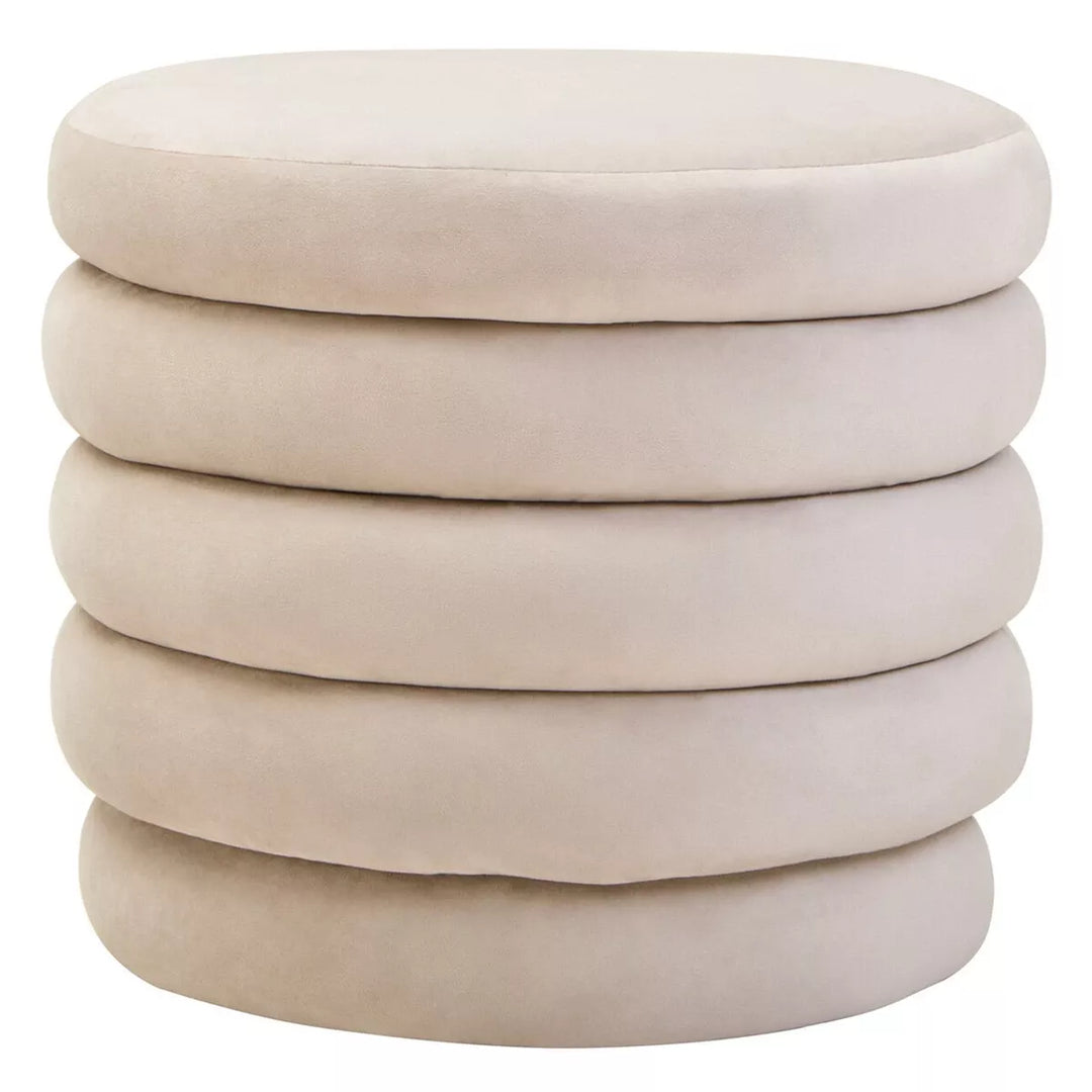 Helen Velvet Round Footstool - Cream
