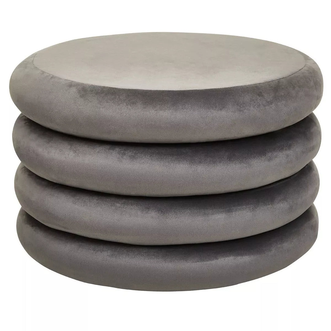 Hartford Velvet Round Pouffe - Grey