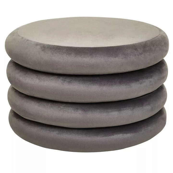 Hartford Velvet Round Pouffe - Grey
