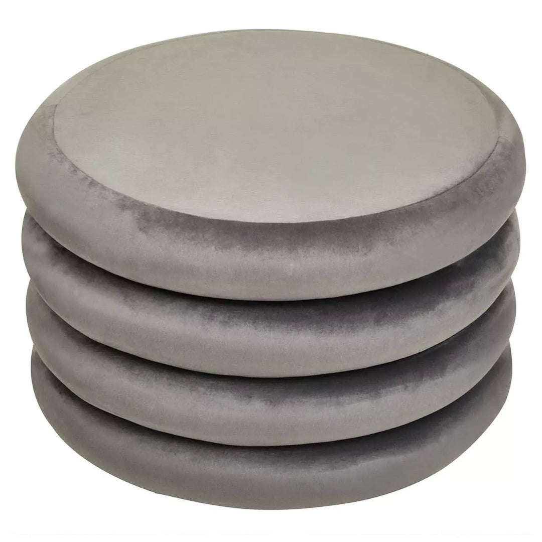 Hartford Velvet Round Pouffe - Grey