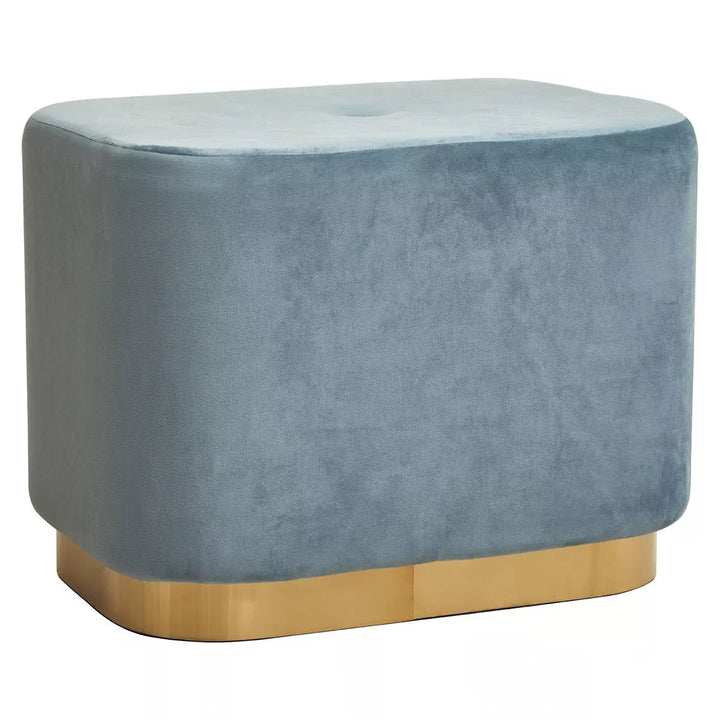Hartford Matte Gold & Velvet Rectangular Pouffe - Blue