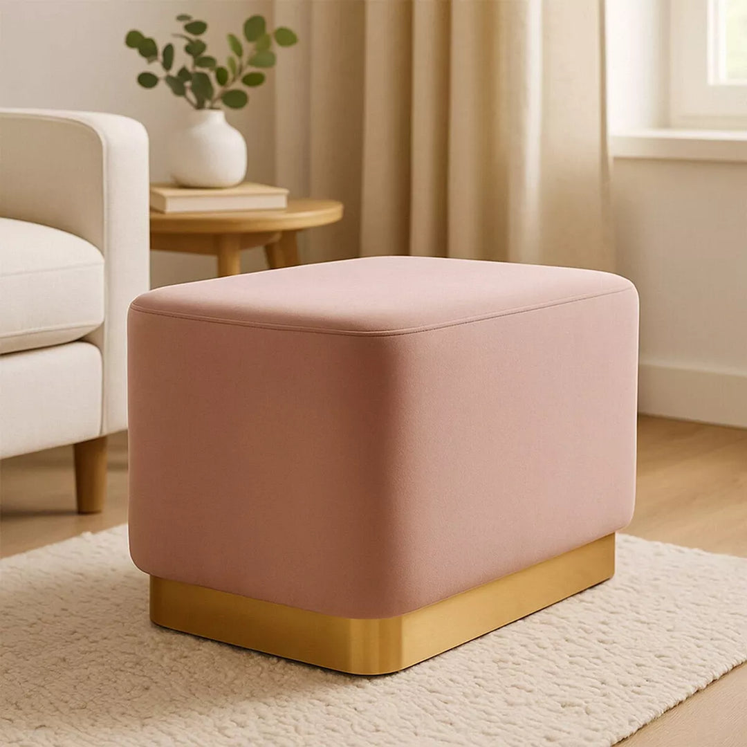 Hartford Matte Gold & Velvet Rectangular Pouffe - Dusty Pink