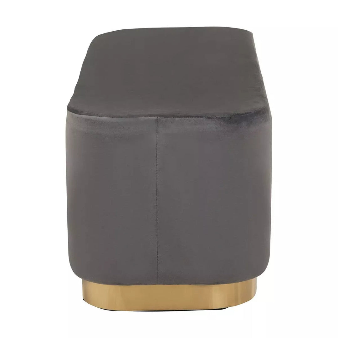 Hartford Velvet Matte Gold Base Bench - Grey