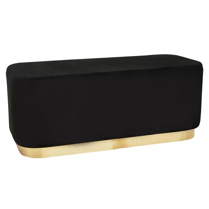 Hartford Velvet Matte Gold Base Bench - Black