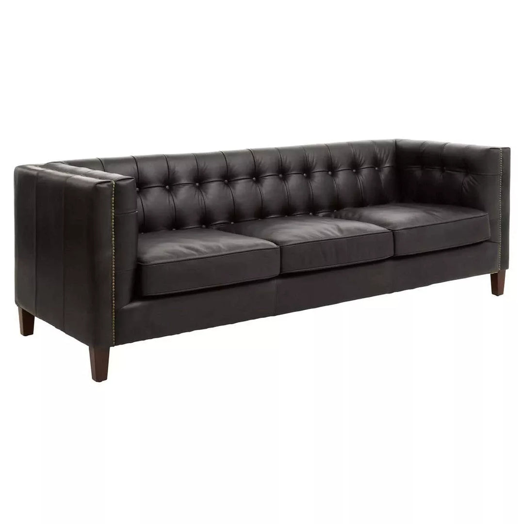 King Three Seater Tufted Back Leather Sofa - Antique Ebony