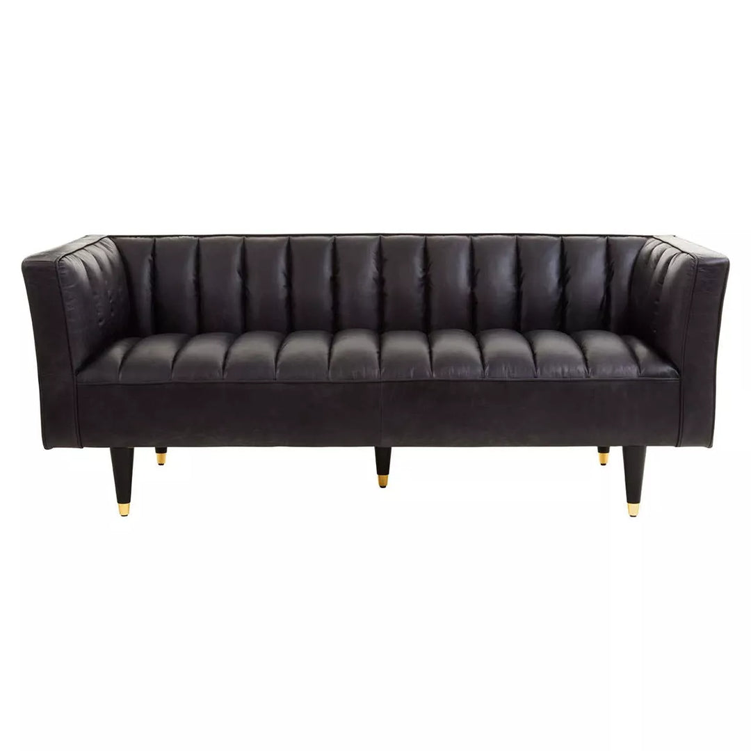 King Three Seater Leather  Flared Arm Sofa - Antique Ebony