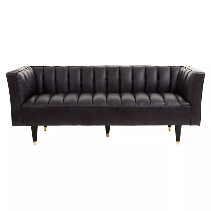 King Three Seater Leather  Flared Arm Sofa - Antique Ebony
