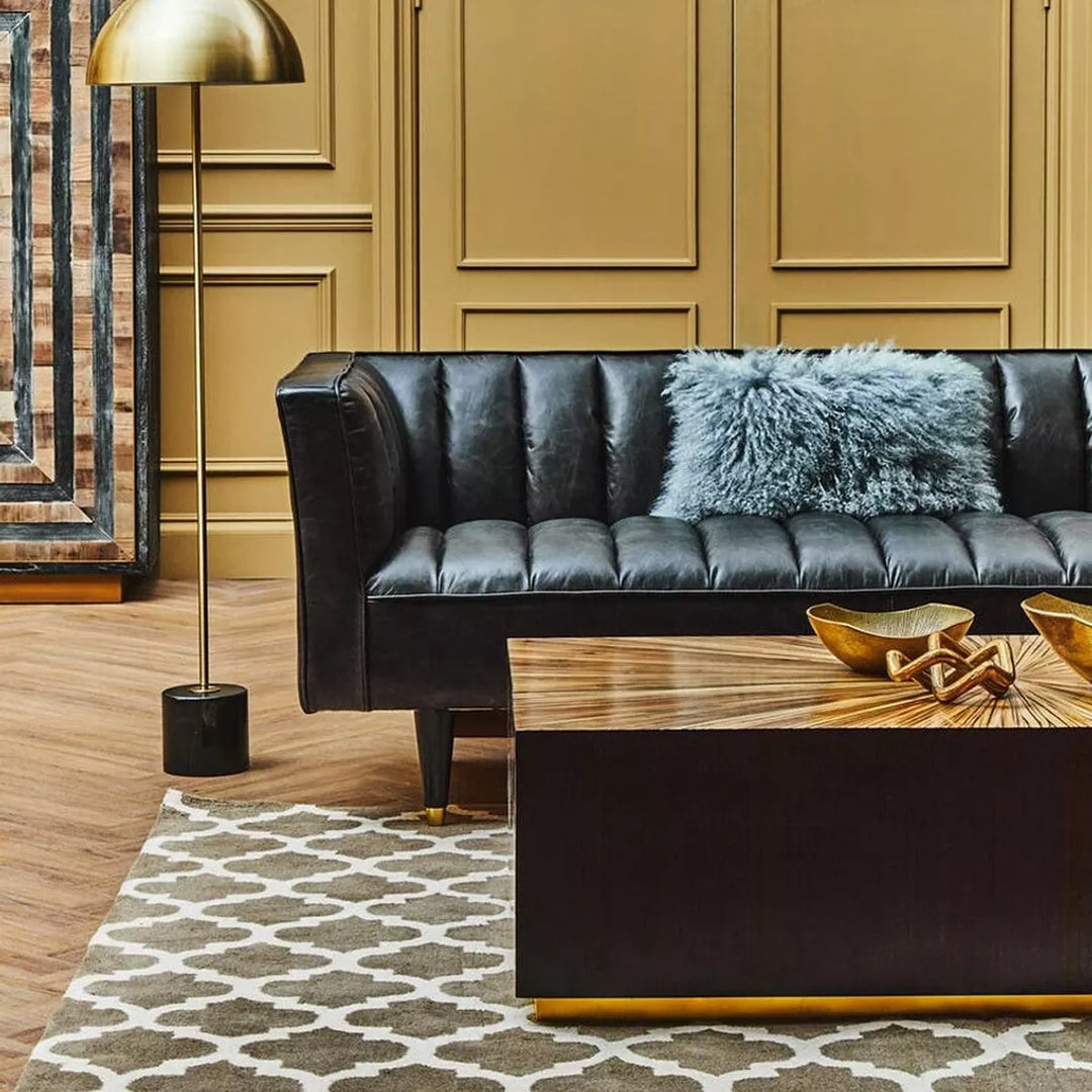 King Three Seater Leather  Flared Arm Sofa - Antique Ebony