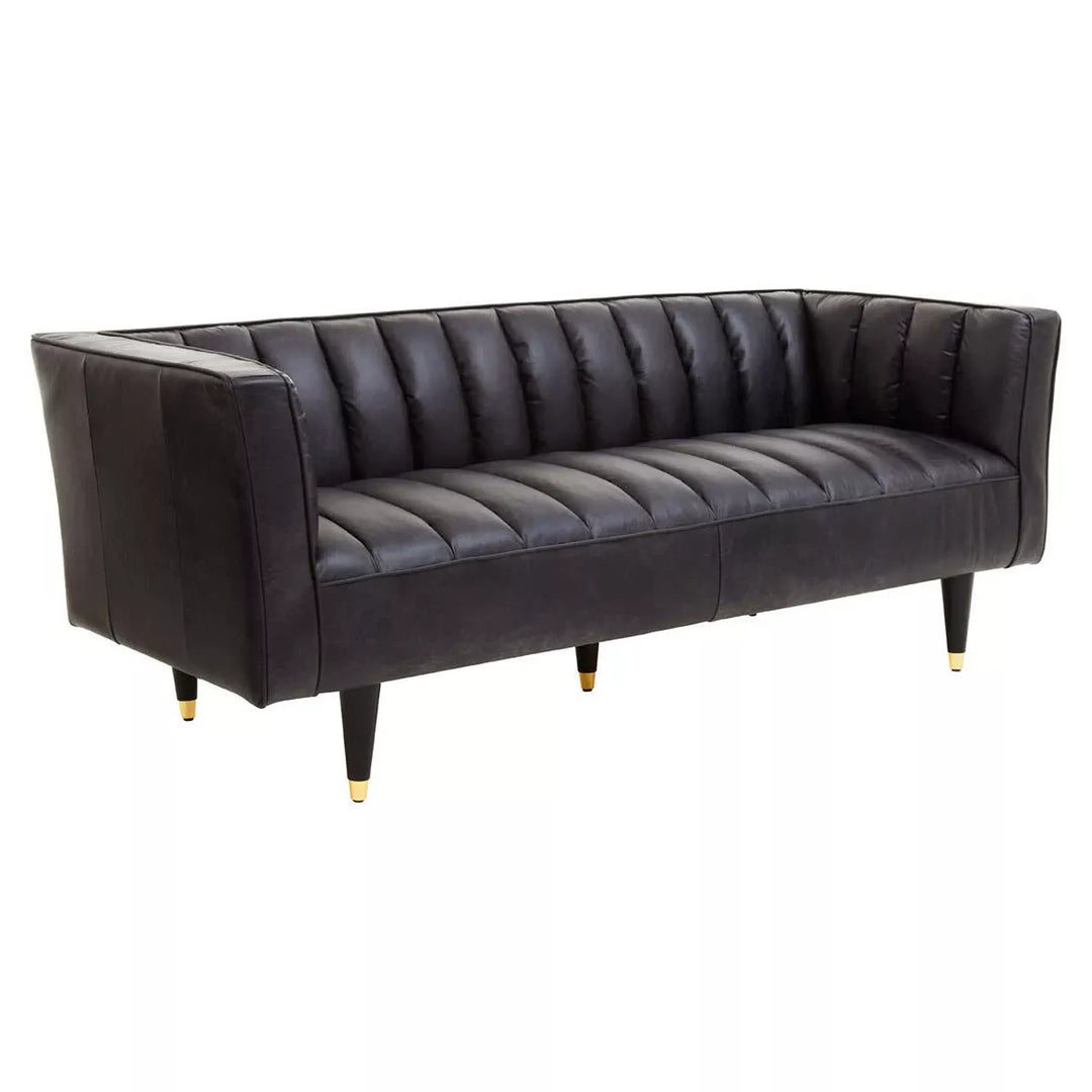 King Three Seater Leather  Flared Arm Sofa - Antique Ebony