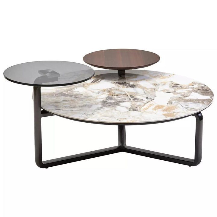 Imperia 3 Tier Round Ceramic Marble Effect Coffee Table