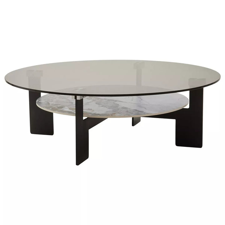 Imperia Round Grey Glass & Ceramic Large Coffee Table