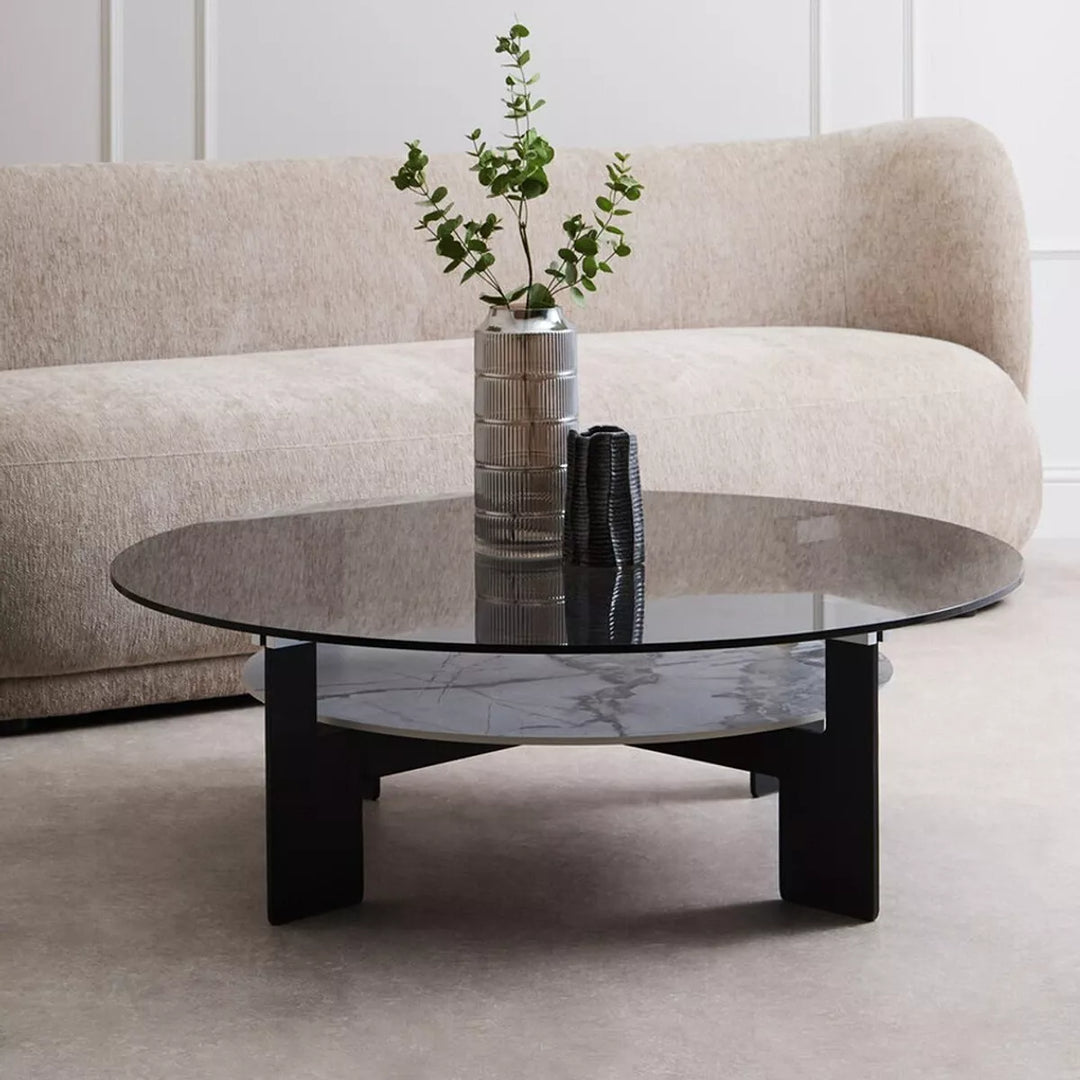 Imperia Round Grey Glass & Ceramic Large Coffee Table