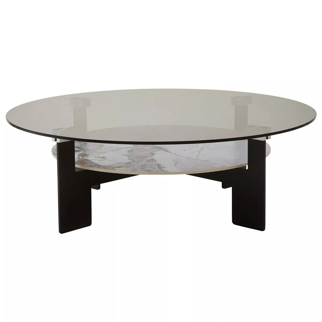 Imperia Round Grey Glass & Ceramic Large Coffee Table