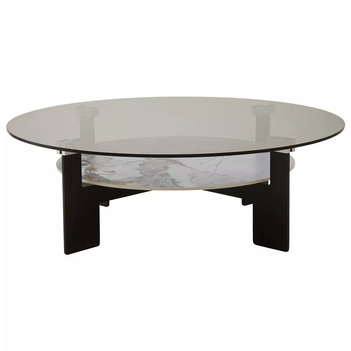 Imperia Round Grey Glass & Ceramic Large Coffee Table