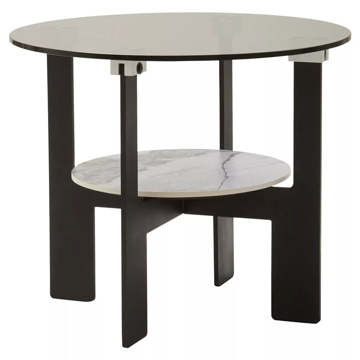 Imperia Round Grey Glass & Ceramic Small Coffee Table