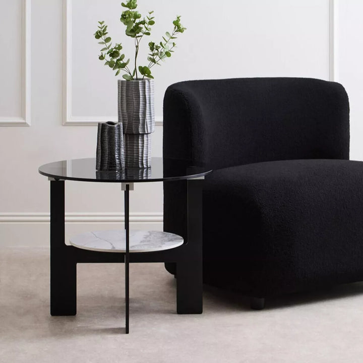 Imperia Round Grey Glass & Ceramic Small Coffee Table