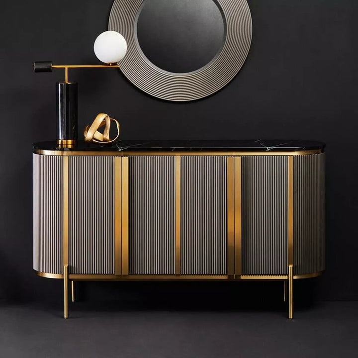 Dervio Grey Four Door Marble Top Sideboard