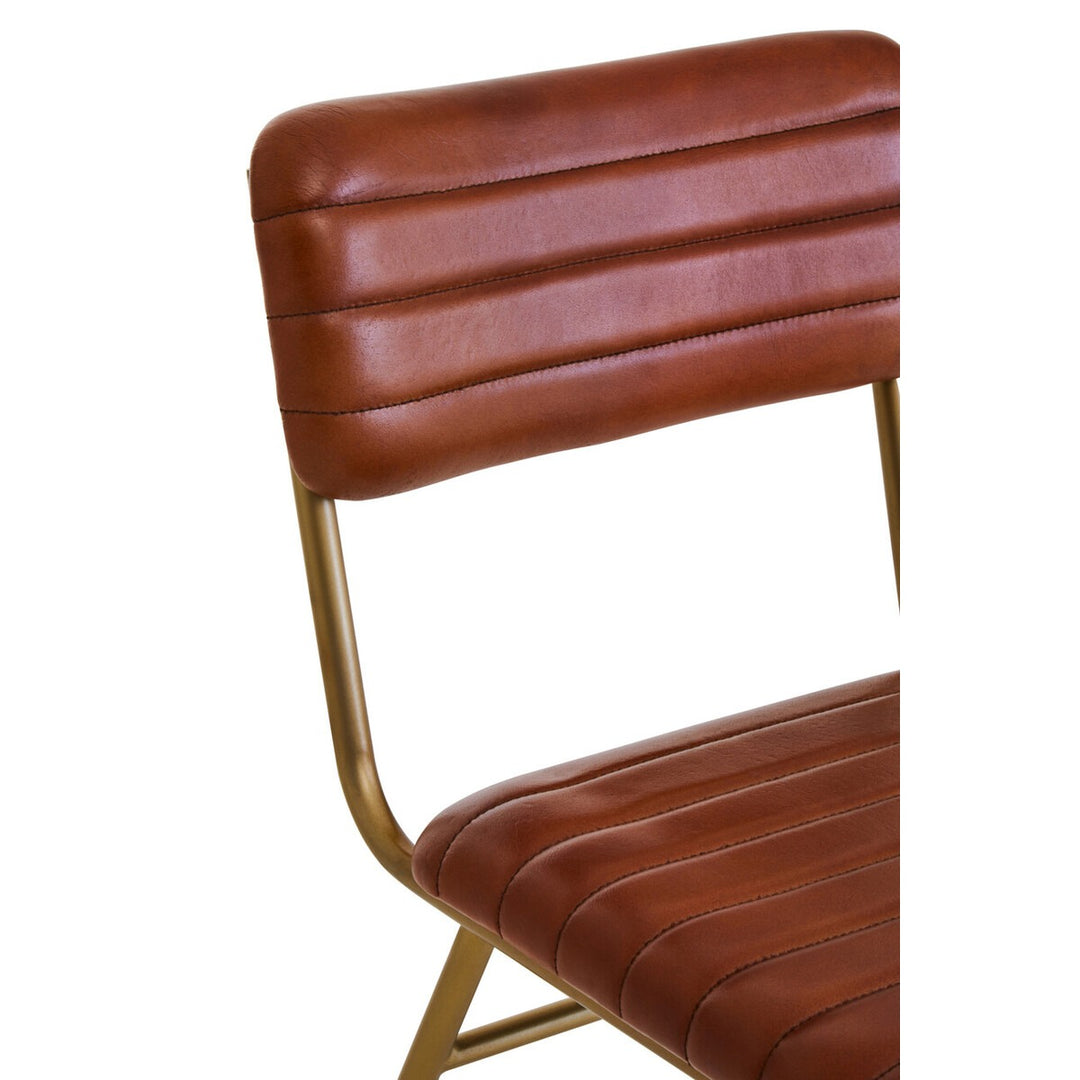 Buffalo Leather Dining Chair with Gold Finish - Tan Premier 9
