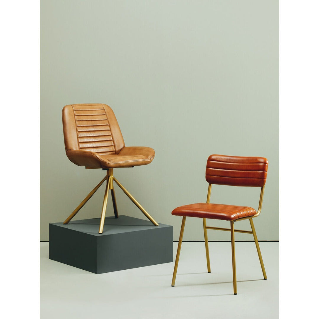 Buffalo Leather Dining Chair with Gold Finish - Tan Premier 2