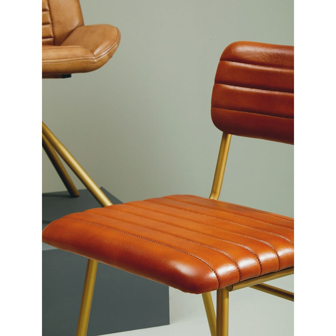 Buffalo Leather Dining Chair with Gold Finish - Tan Premier 3