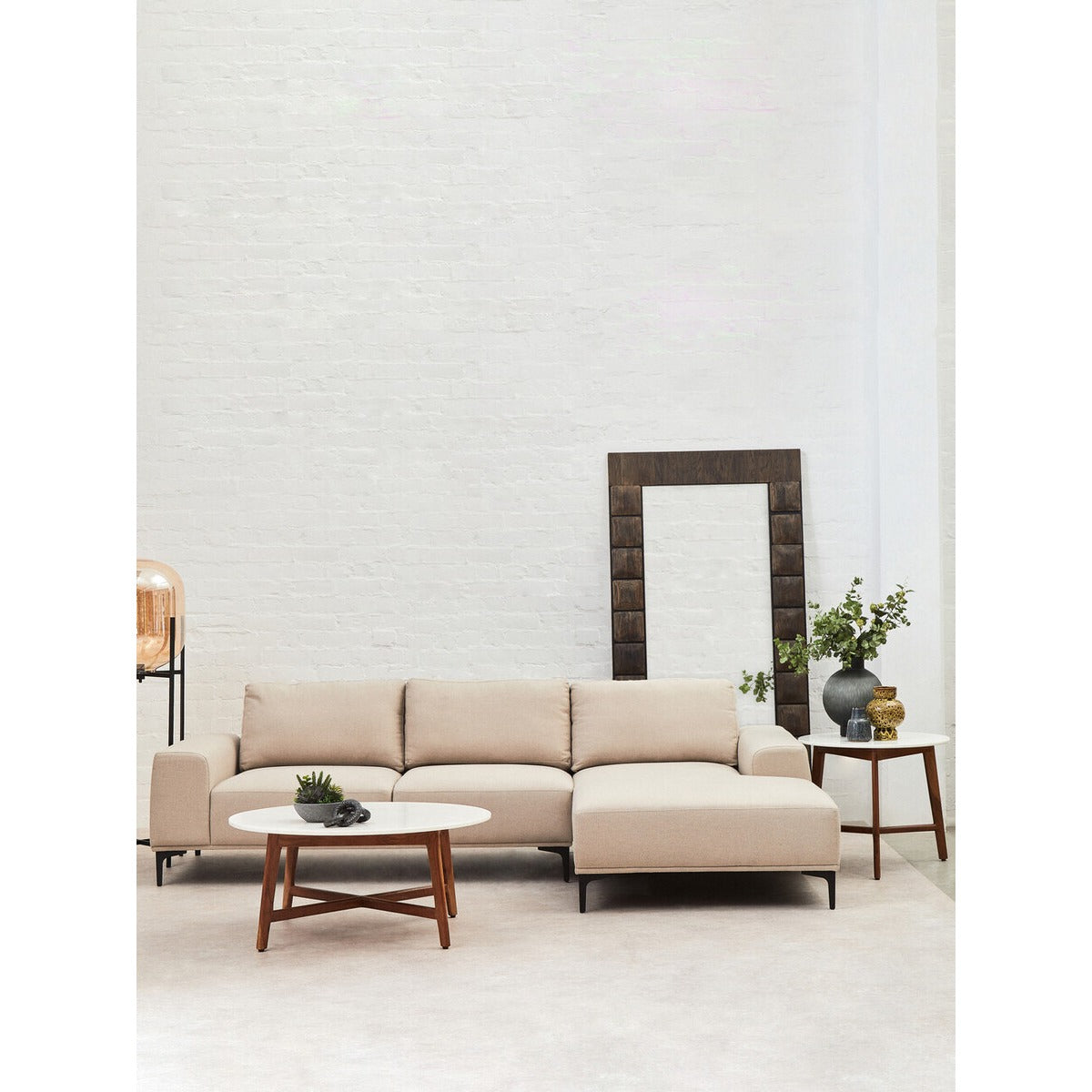 Olivia's Toulon 3 Seater Natural Fabric Left Chaise Sofa