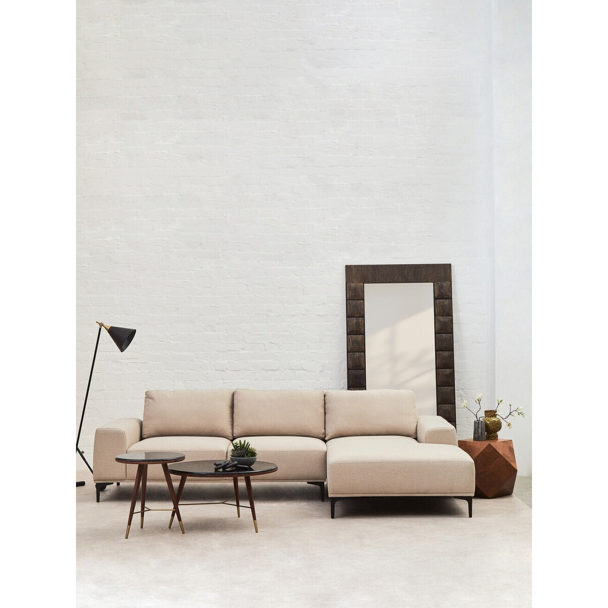 Olivia's Toulon 3 Seater Natural Fabric Left Chaise Sofa