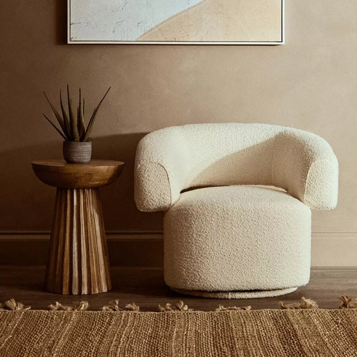 Oliveto Boucle Curved Revolving Armchair - Ivory