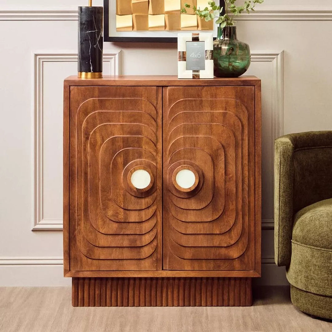 Sangar Two Door Mango Wood Carved Cabinet