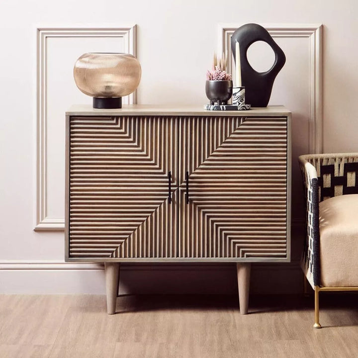Satna Two Door Carved Mango Wood Sideboard - Greywash