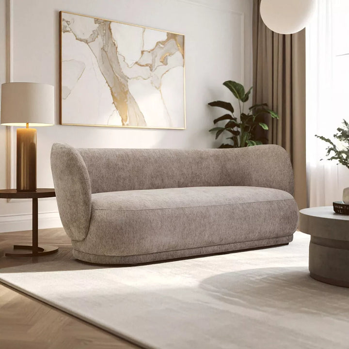 Delray Chenille Curved Three Seater Sofa - Deep Stone