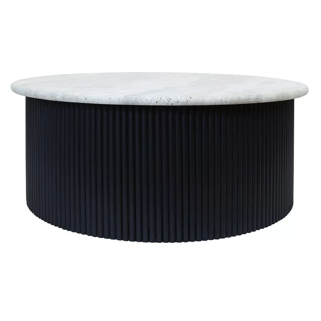 Walton Travertine Top Acacia Wood Coffee Table - Black