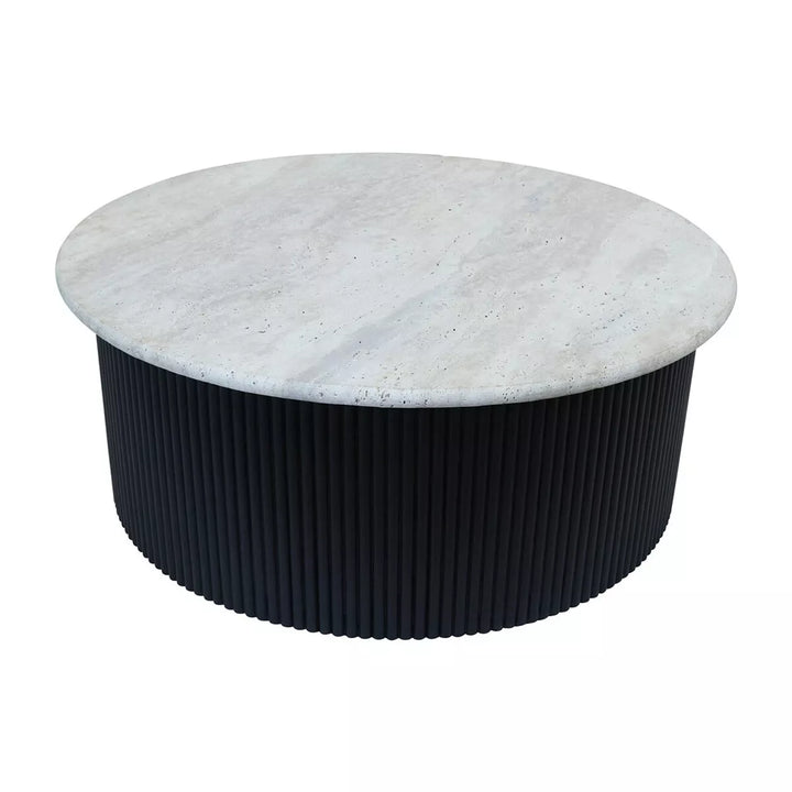 Walton Travertine Top Acacia Wood Coffee Table - Black