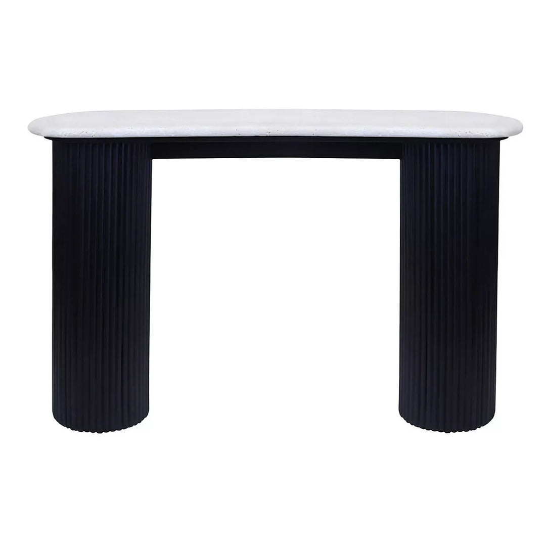 Walton Travertine Top Acacia Wood Console Table - Black