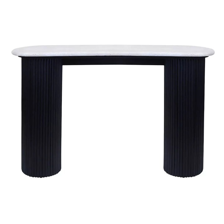 Walton Travertine Top Acacia Wood Console Table - Black