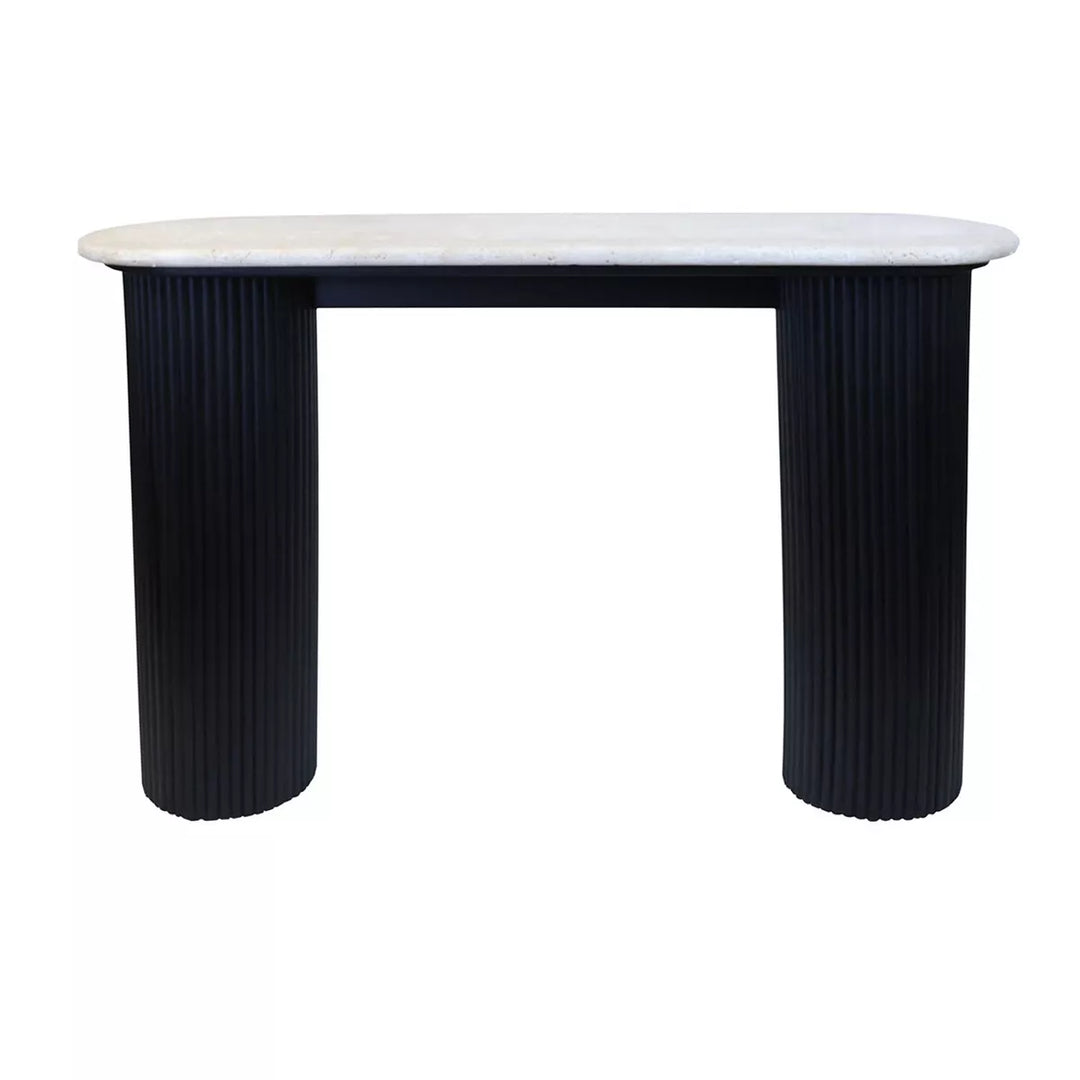 Walton Travertine Top Acacia Wood Console Table - Black