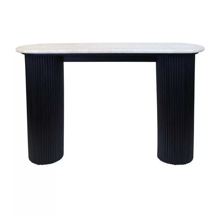 Walton Travertine Top Acacia Wood Console Table - Black