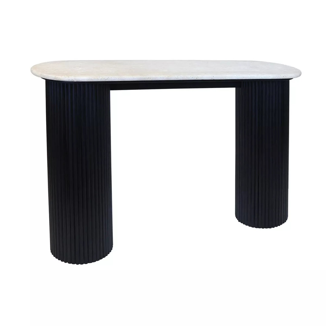 Walton Travertine Top Acacia Wood Console Table - Black