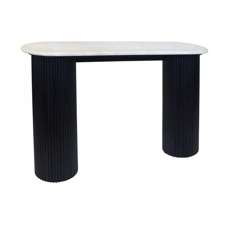 Walton Travertine Top Acacia Wood Console Table - Black
