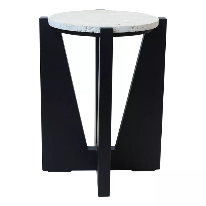 Walton Travertine Top Acacia Wood Side Table - Black