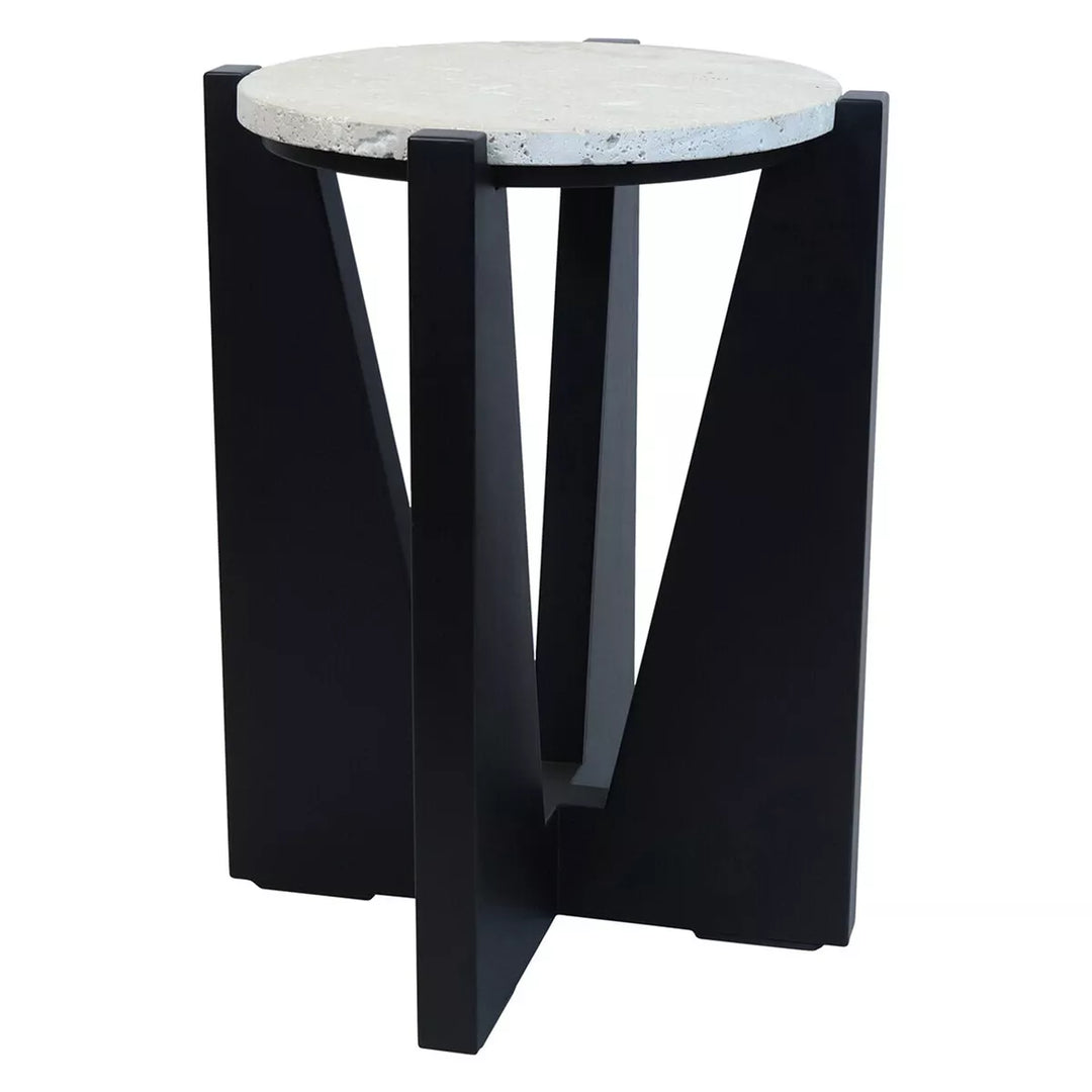 Walton Travertine Top Acacia Wood Side Table - Black